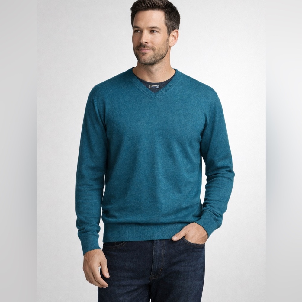 Johnston & Murphy Silk Blend V-neck Sweater Turquoise